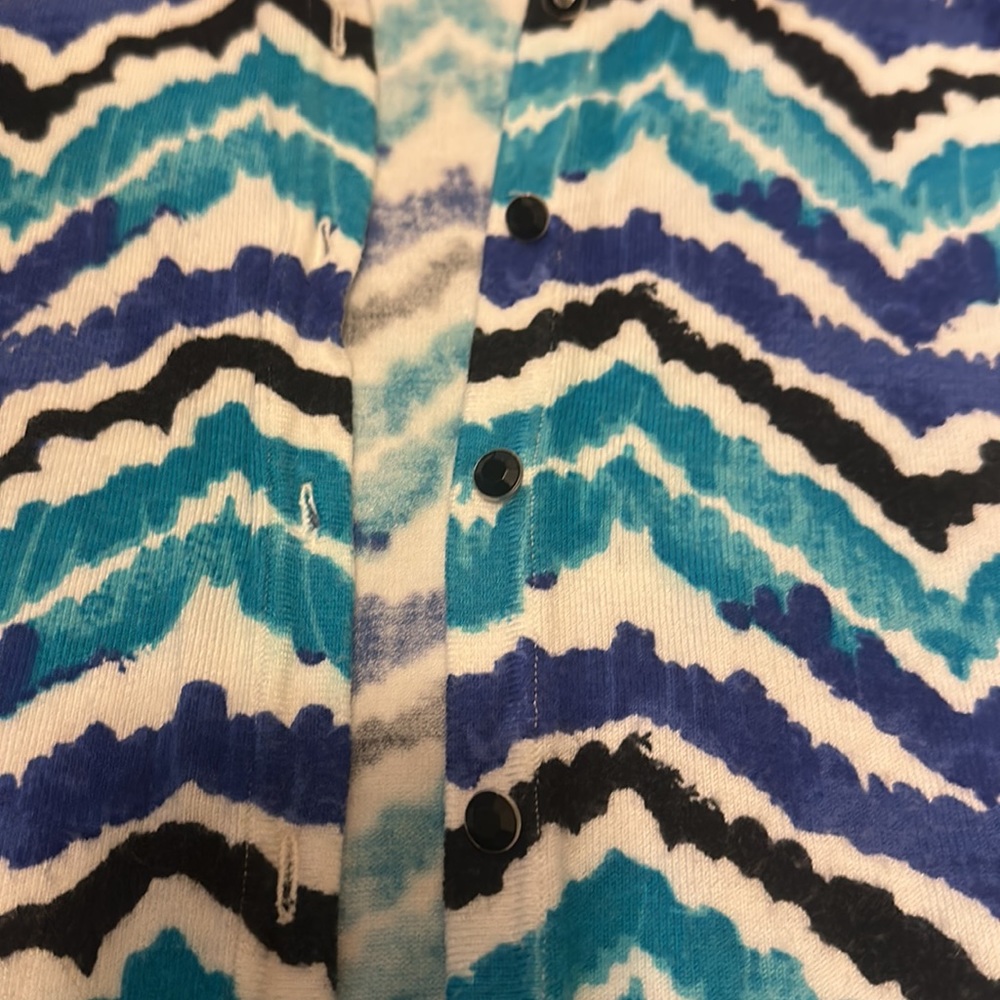 Blue Patterned Button Up Cardigan - Picture 7 of 14